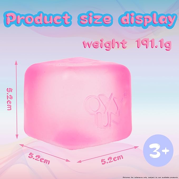 Stress Cube Squishy Balls - Slow Rising Stress Balls Stretchy Fidget Ice Cube for Anxiety Stress Relief, Gel Filled Sensory ice Cube Squishy Ball Toys for ADD/ADHD Kids Adults (Pink Cube)