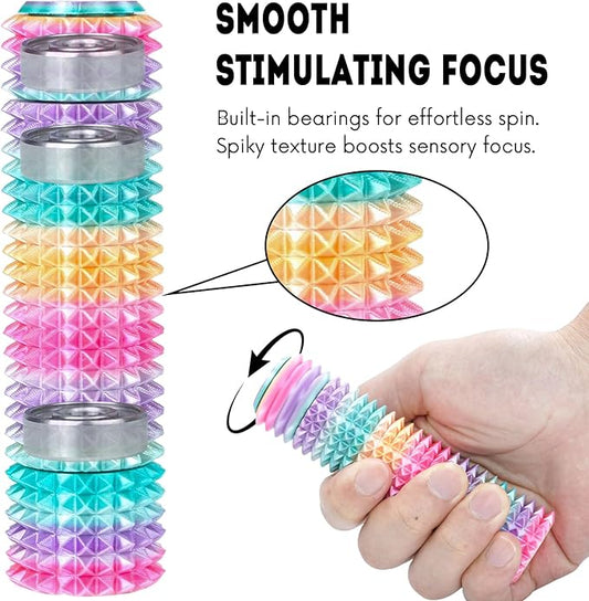 Fidget Roller Adults Teens Sensory Little Stim Gadget for Anxiety Relief Mild Ouchie,Desk Focus Tool Portable Hand Spinner Gifts Idea White Elephant Stocking Christmas(Rainbow,Full Grip)