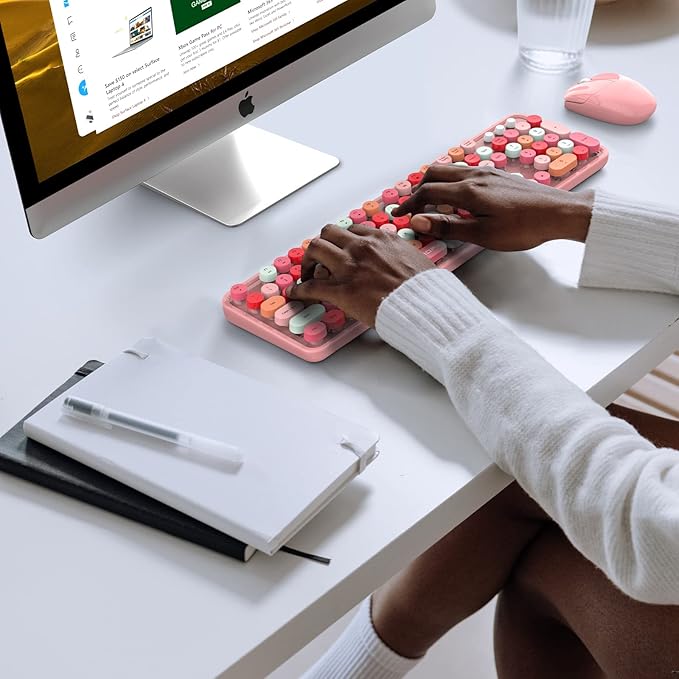 MOFII Wireless Keyboard and Mouse Combo, Full Size Typewriter Keyboard with Multi-Media Function Keys and Number Pad for Office PC Computer Laptop Desktop Windows (Pink Colorful)