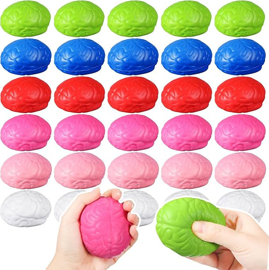 Jenaai 30 Pcs Brain Stress Ball Halloween Squeeze Toy 2.76 Inch PU Hand Muscle Exercise Pressure Ball Funny Stress Relief Toy for Teens Adults Improving Grip Strength Release Pressure(Colorful)
