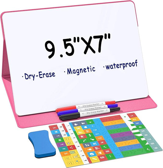 Small Desktop Dry Erase Board, 9.5x7 Magnetic Planner Desk White Board with Stand, Portable Whiteboard for Office Home School Supplies MH780 (M1 Blank (Pink))