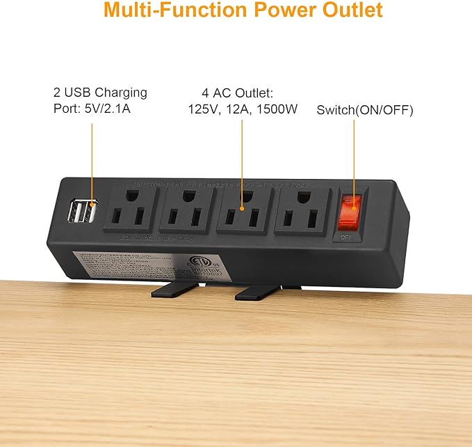 HHSOET Desk Clamp Power Strip, Desktop Power Outlet Clamp Mount with 2 USB Ports, 4 AC Outlets, Mountable Desk Outlet Removable Power Plugs with 6ft Cord.(4AC2USB-Black)