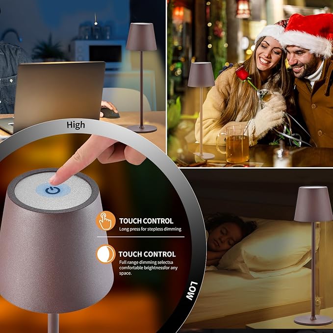 2 Pack Cordless Table Lamp, 5000mAh Portable Rechargeable LED Desk Lamp, 3 Color Modes Stepless Dimming Table Light with Memory Function, for Dinner, Patio, Home, Restaurant.