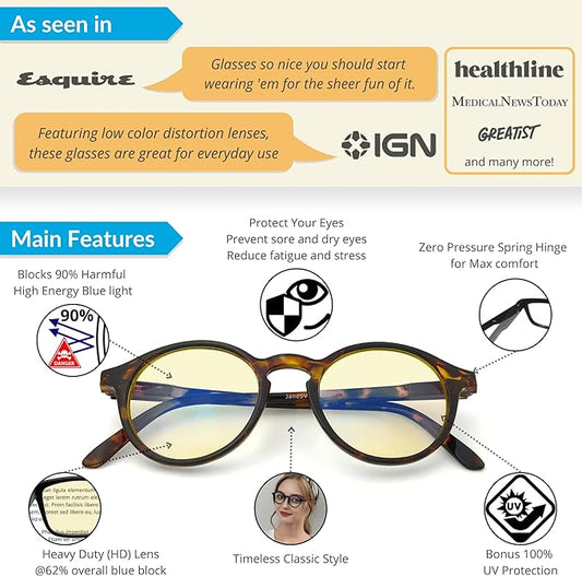 J+S Vision Blue Light Blocking Glasses for Men Women | Computer Gaming Work| Anti Strain Fatigue UV Glare | Medium-Small Fit