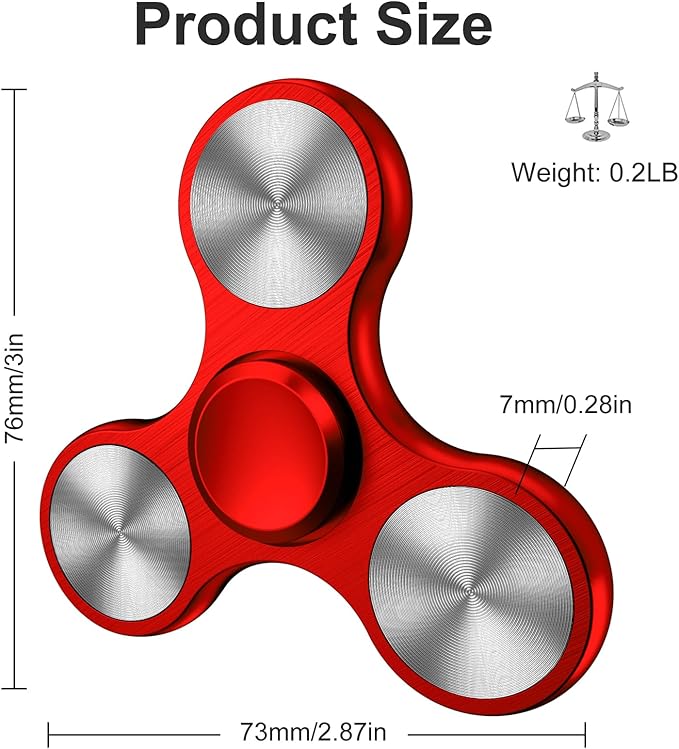 Fidget Spinners Toy, Metal Stainless Steel Bearing High Speed 4-8 Min Spins, EDC ADHD Stress Anxiety Relieves Reducer Fidgets Finger Toys, Spinner Toys for Kids and Adults (Red)