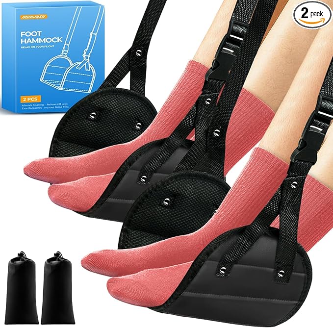 2-Pack Airplane Foot Hammock, Portable Leg Rest with Removable Cushion, Travel Essentials for Women and Men, Ergonomic Support for Car & Home