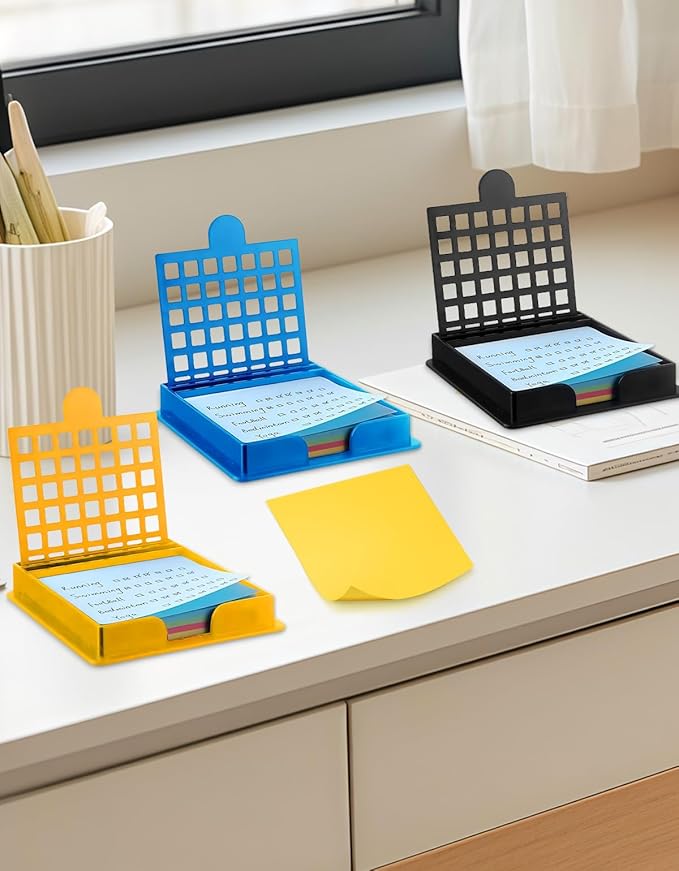 Sticky Note Holder Compatible with Post It Notes, 3x3 Sticky Note Stencil Dispenser with Template, Sticky Note Line Stencil and Holder with Five Line Box Drawing Template for Home and Office (Yellow)