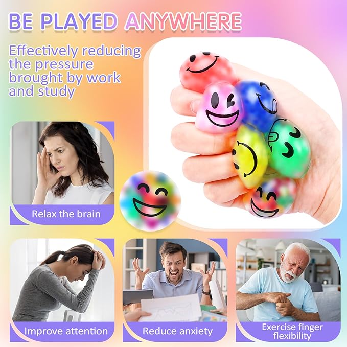 36 Pack Stress Balls, Squishy Ball for Adults, Squeeze Balls to Relax, Anti-Anxiety Fidget Balls for Party Favors, Birthday Gifts, Goodie Bag Stuffers