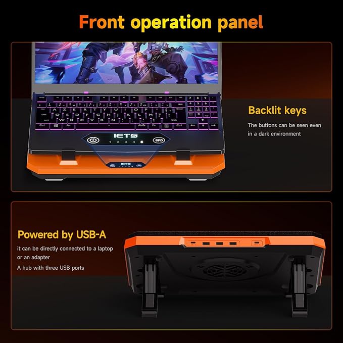GT300 Upgraded Laptop Cooling Pad with Adjustable Stand, Turbo Boosted Cooler for Rapid Cooling 10-17inch Gaming Laptop, Flexible Sealing Ring，Featuring Air Filtration and USB Hub