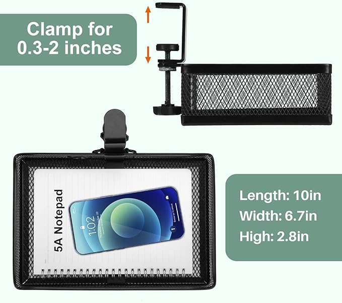 ROSYLINE Drawer Under Desk Storage Organizer, Clamp on Desk Drawer, Under Desk Storage, Clamp Drawer Basket, Hanging Desk Storage, Under Desk Mount Tray, Suitable for Multiple Scenes (Black)