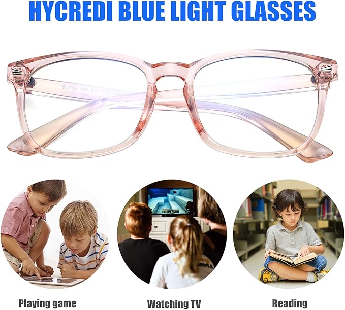 Hycredi Kids Blue Light Blocking Glasses，Anti Eyestrain & UV Protection, Computer Gaming TV Phone Glasses for Boys Girls