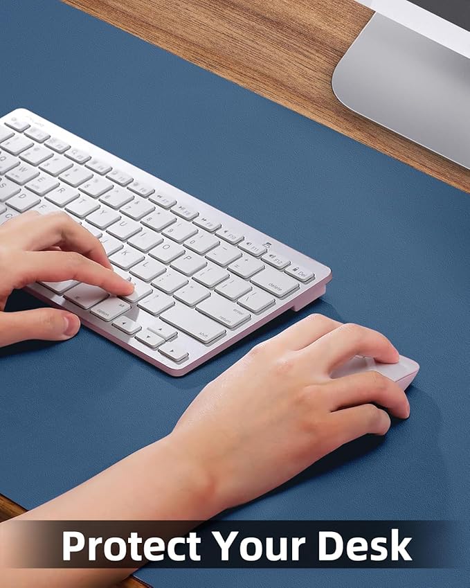 Leather Desk Pad Protector, Office Mat, Large Mouse Pad, Non-Slip Blotter, Laptop Pad, Waterproof Writing Pad for Office & Home (Grey Blue, 40" x 17")