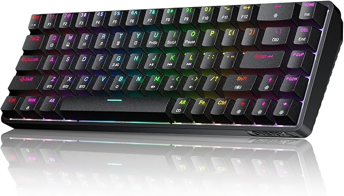 DIERYA DK68 60% Wireless Mechanical Gaming Keyboard, Triple Mode 2.4GHz/USB-C/BT5.0 with Red Switch, RGB Backlit, Anti-Ghosting Keys, 68 Keys Portable Mini Wired Office Keyboard-Black