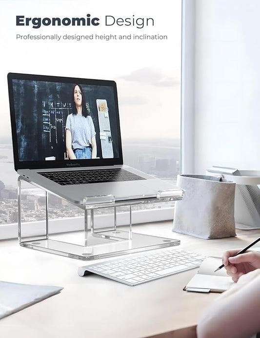 Acrylic Laptop Stand for Desk, Laptop Riser for 10-17.3 Inch Laptops, Ergonomic Computer Stand Holder Compatible with Macbooks and Notebooks- Clear