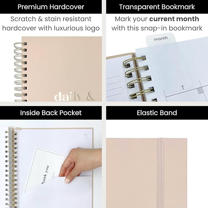 Large Daily Planner with Hourly Schedule, 8.5" x 11" Undated 6-Month Planner for Productivity, Full Page a Day, 2025-2026 Calendar, To Do List, Time Blocking, Beige Aesthetic Hardcover Spiral Notebook