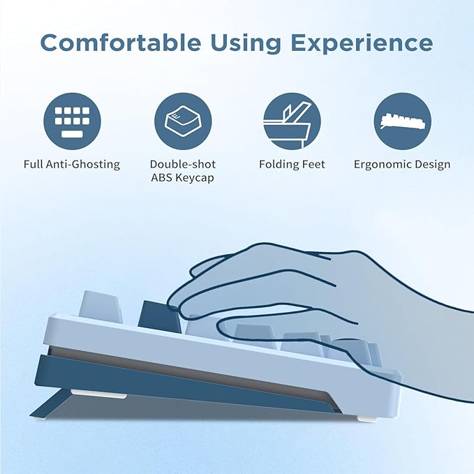 HUO JI 96% Wireless Mechanical Keyboard, Hot Swappable, Pre-lubed Blue Switches, Gasket Structure, Bluetooth/2.4GHz/USB-C, Led Backlit Sidelit, Custom Gaming Keyboard for PC (Blue)