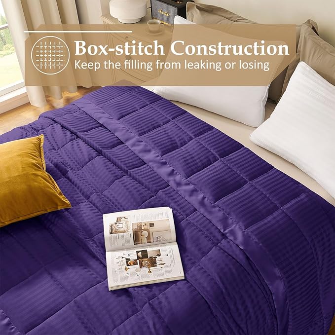 downluxe King Size Blanket with Satin Trim, Lightweight Down Alternative King Blanket for All Season, Machine Washable (Purple, 108 x 90 Inch)