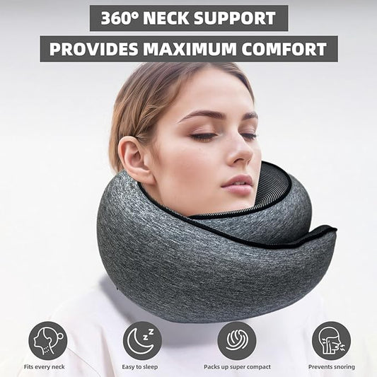 Premium Travel Pillow, 2025 New Memory Foam Neck Pillow, 360° Ergonomic Design Airplane Pillow Travel Pillows for Airplanes, Cars, Offices, Home Use, Ideal for Adults and Kids (Dark Gray)