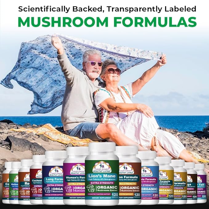 Cancer Sciences Organic Lions Mane Mushroom Supplement Capsules for Men & Women - 1,500mg Brain Supplements for Memory & Focus - High Potency 40% Beta-Glucans - Nootropic Mushroom Complex, 120 Count