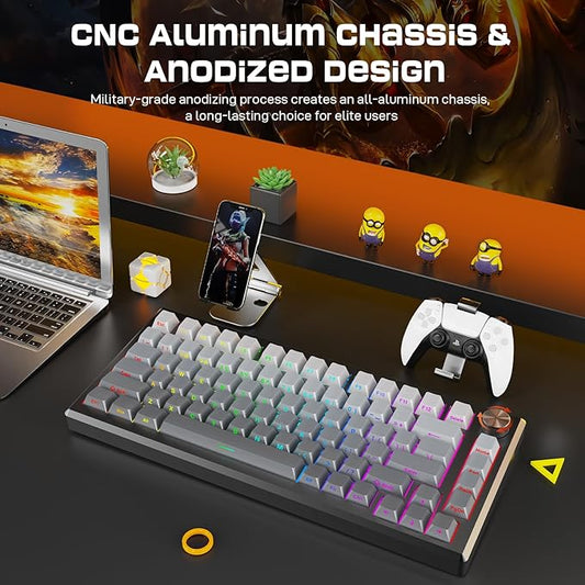 Redragon K732 Wireless Mechanical Keyboard, Anodized All Aluminum Alloy, Side Printed PBT Gasket RGB Gaming Keyboard with Thick Pre-Lubed Linear Switch, 75％ Tri-Mode Hot Swap Programmable for PC Mac