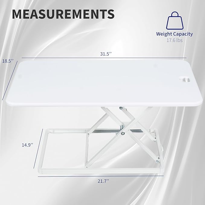 VIVO Ultra-Slim 32 Inch Single Top Height Adjustable Standing Desk Riser, Compact Sit Stand Desktop Converter for Monitor or Laptop, White, DESK-V032JW