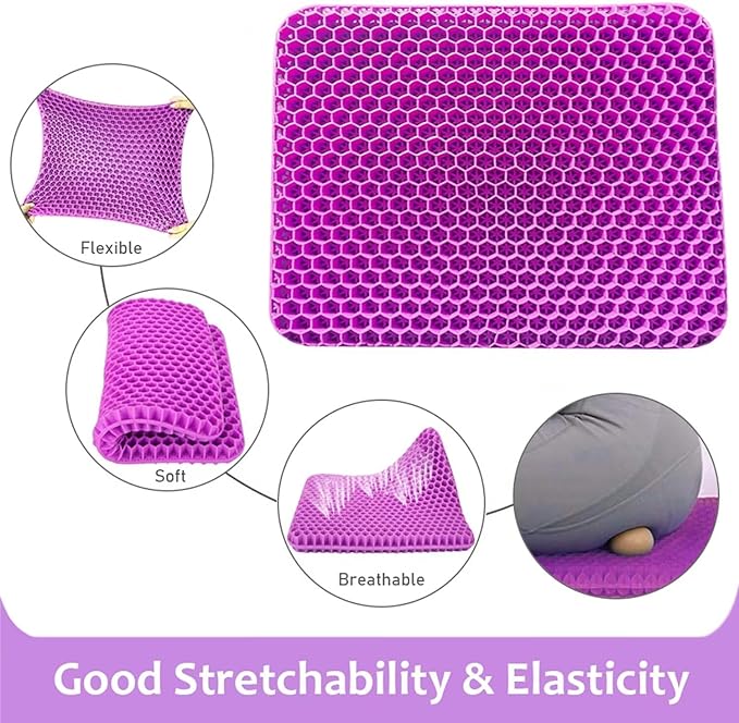 Gel Seat Cushion, Egg Seat Cushion Wheelchair Cushion with Non-Slip Cover, Breathable Chair Pads Honeycomb Design Absorbs Pressure Points for Car Office Chair Wheelchair (Violet)