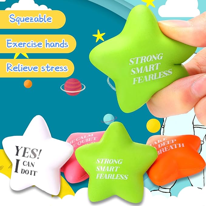 Kasyat 20 Pcs Star Stress Balls - 2.16" Motivational Squeeze Toys for Adults, Teens, Students & Party Favors