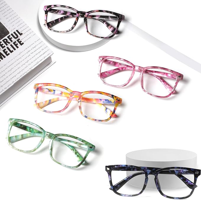 Henotin 5-Pack Blue Light Blocking Reading Glasses Women Men,Spring Hinge Computer Readers,Anti UV Ray Square Nerd Eyeglasses (Mixed Color-D, 2.50)