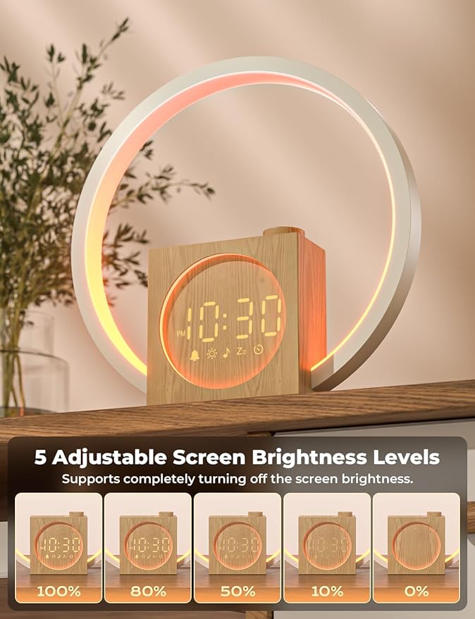 LIORQUE Sunrise Alarm Clock, Wake up Light with White Noise for Heavy Sleepers, Adjustable Sleep Timer, Volume&Brightness, Night Light with Dynamic Colors, 30 Sleep Sounds for Baby Kids Adults