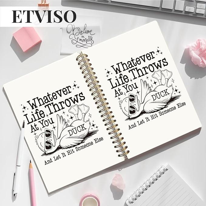 Funny Retro Duck Notebook, Trendy Sunglasses Duck Journal, Animal Lover Gifts Journal, Whatever Life Throws at You Funny Sarcastic Quote Hardcover Spiral Notebooks 5.5x8.3 Inch