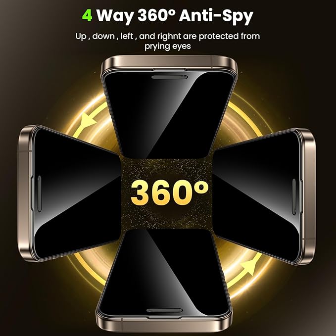 WSKEN for iPhone 16 Pro Max Privacy Screen Protector - [4 Way 360 Anti-Spy] [Auto Dust-Remove & Zero Bubble] 4 Directions Anti Peep Shatterproof Tempered Glass for 16 Pro Max 6.9 Inch, 2 Pack