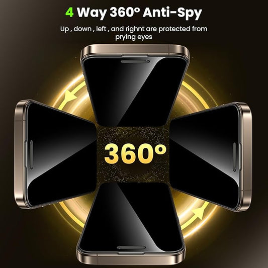 WSKEN for iPhone 16 Pro Max Privacy Screen Protector - [4 Way 360 Anti-Spy] [Auto Dust-Remove & Zero Bubble] 4 Directions Anti Peep Shatterproof Tempered Glass for 16 Pro Max 6.9 Inch, 2 Pack