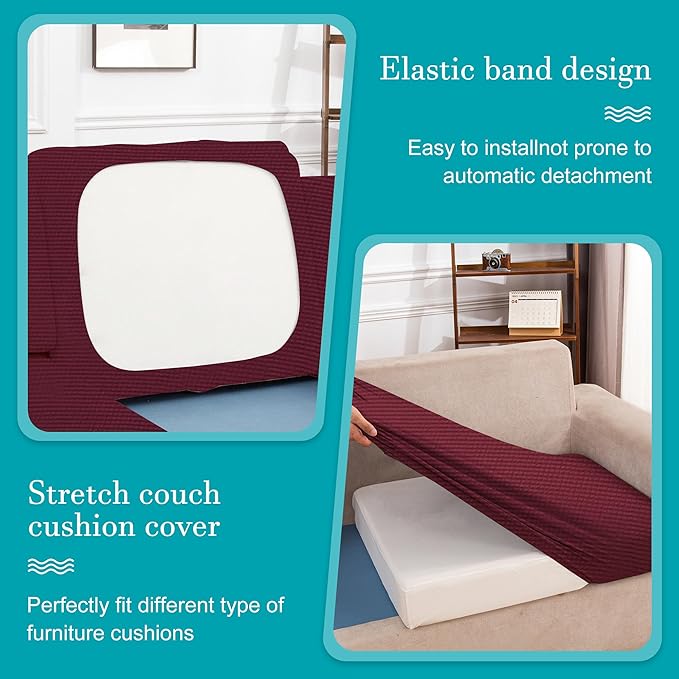 12Pcs Stretch Patio Cushion Covers,Outdoor Couch Covers Replacement,Outdoor Couch & Sofa Slipcovers,for Patio Furniture Cushion Covers,Washable Reusable Furniture Protector (Wine red,Cover Only)