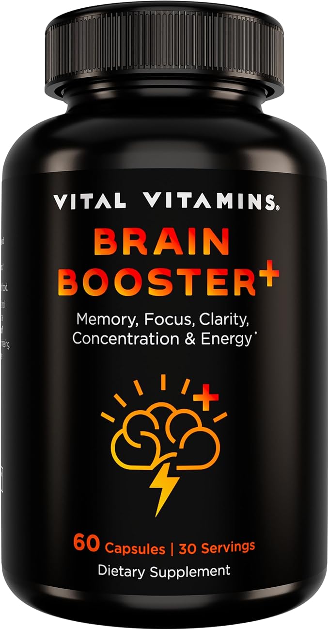 Vital Vitamins Nootropic Brain Supplement Plus - for Memory, Focus, Concentration, Neuro Energy, Clarity - with Lion's Mane Mushrooms - 60 Capsules