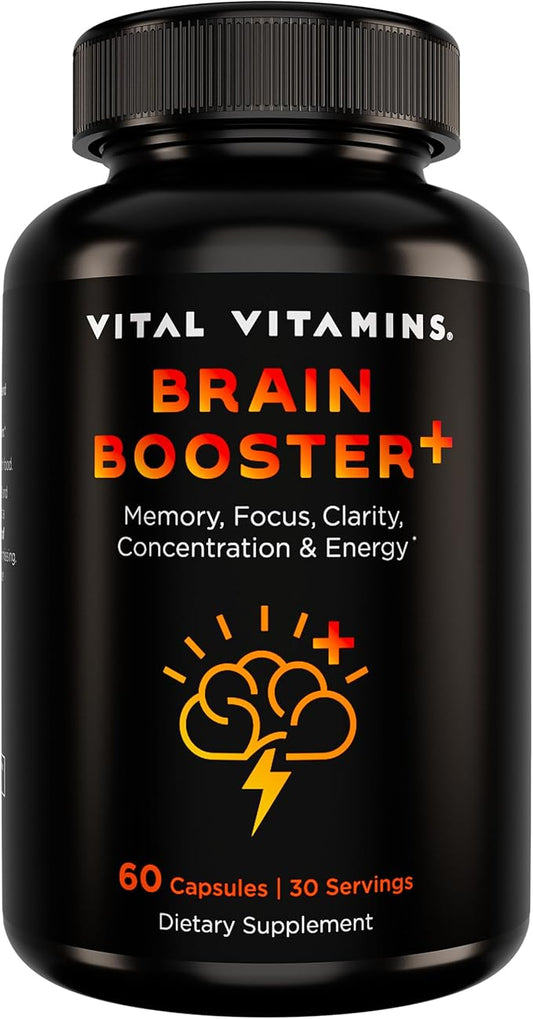 Vital Vitamins Nootropic Brain Supplement Plus - for Memory, Focus, Concentration, Neuro Energy, Clarity - with Lion's Mane Mushrooms - 60 Capsules