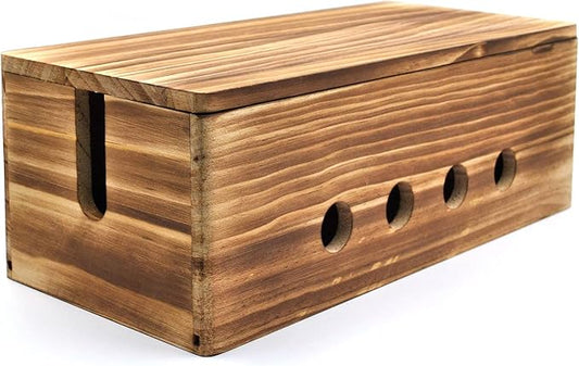 Large Cable Management Box, Wood Cord Hider Box & Organizer for Power Strip Hider Cable Storage for Office, TV Wires, Desk Cord Organizer, 14" x 5.9" x 5.1", Vintage Walnut (Vintage Walnut-lid)