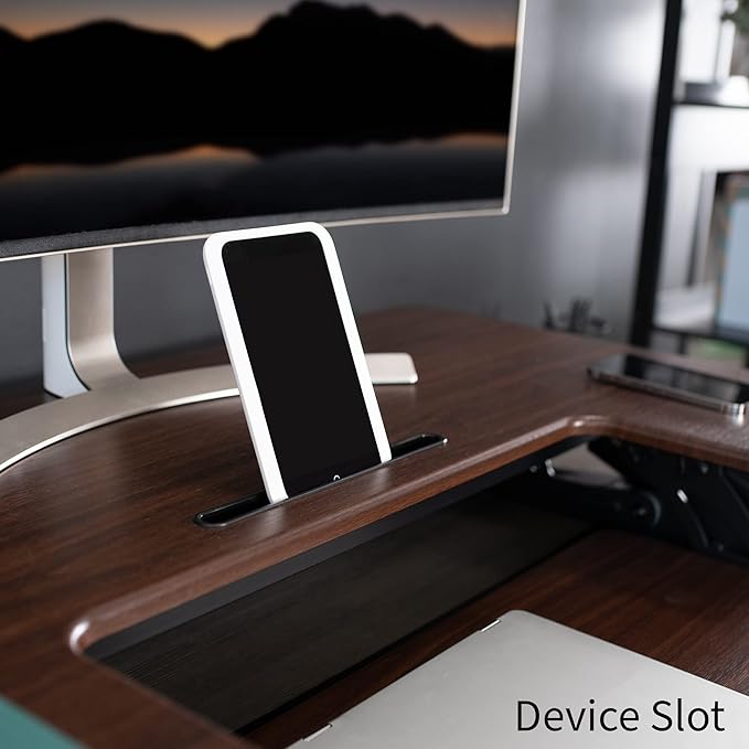 VIVO 36 inch Height Adjustable Stand Up Desk Converter, V Series, Quick Sit to Stand Tabletop Dual Monitor Riser Workstation, Dark Walnut Top, Black Frame, DESK-V000VD