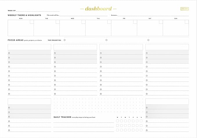 Ink+Volt Dashboard Deskpad | Undated Weekly Planner Notepad with 52 Undated Sheets, Premium Productivity Planner, Minimalist Weekly to do List for Work & Study | A4 Size | Made in the USA