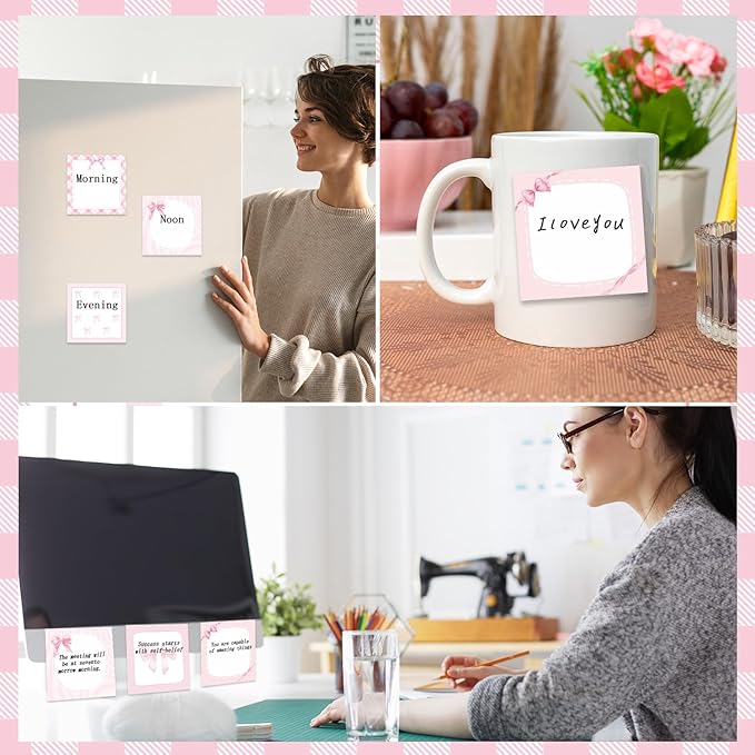 Pink Bow Sticky Notes Gifts - Lovarywow 9 Pack Pink Bow Sticky Notes Set 3x3 Inch Bowknot Post Notepads Gifts for Girls Women Cute Self Adhesive Memo Pad Office School Supplies 450 Sheets