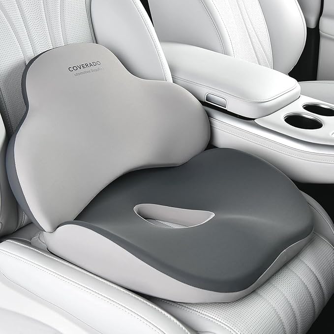 Coverado Seat Cushion and Lumbar Support Pillow for Car Office Chair, Ergonomic Memory Foam Desk Chair Cushion Back Support Pillow, Sciatica & Back & Tailbone Pain Relief Cushion