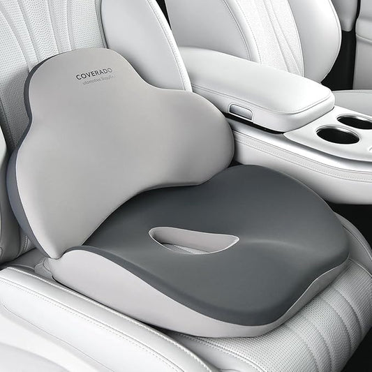 Coverado Seat Cushion and Lumbar Support Pillow for Car Office Chair, Ergonomic Memory Foam Desk Chair Cushion Back Support Pillow, Sciatica & Back & Tailbone Pain Relief Cushion