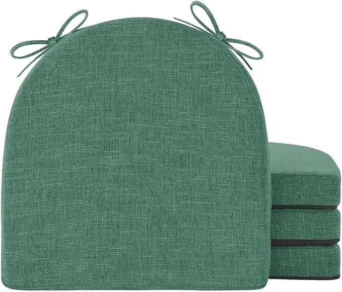Chair Cushions for Dining Chairs with Ties and Removable Cover, Dining Kitchen Chair Pads with Non-Slip Bottom, High-Resilience Indoor Seat Cushions, 16'' x 16'' x 2'', Set of 4, Dark Green