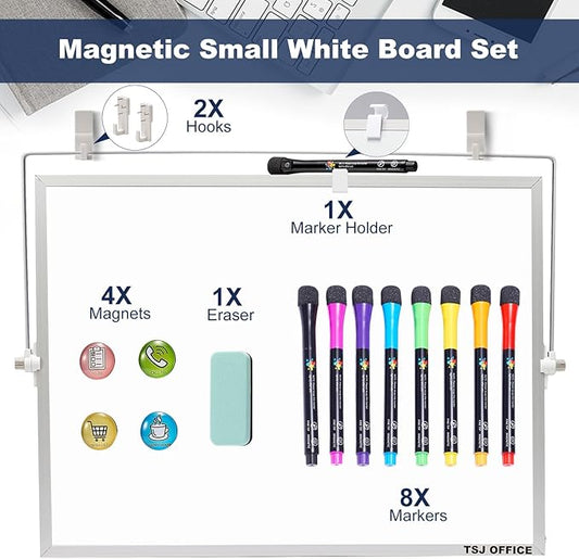 TSJ OFFICE Dry Erase White-Board - 12 X 16 Inches Portable Small Magnetic White Board with Hooks for Wall, Mini Desktop Whiteboard 360 Degrees Revolving Double Sided Stand for Office, Home, School