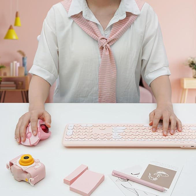 seenda Wireless Trackball Mouse, Bluetooth Ergonomic Rollerball Mouse Rechargeable Multi Devices USB/Bluetooth Connection Thumb Control Mice Compatible for Mac/Android/Windows Computers, Pink