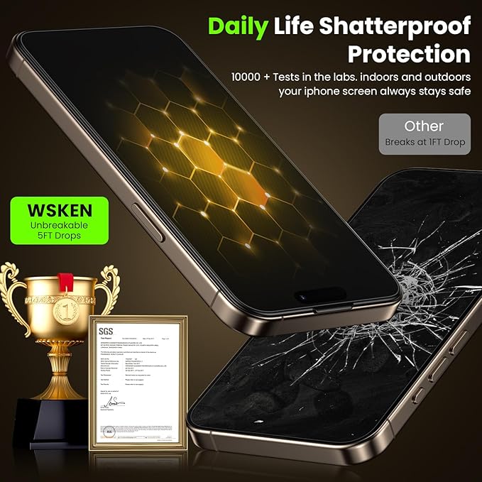 WSKEN for iPhone 16 Pro Privacy Screen Protector - [4 Way 360 Anti-Spy] [Auto Dust-Remove & Zero Bubble] 4 Directions Anti Peep Shatterproof Tempered Glass for 16 Pro 6.3 Inch, 2 Pack