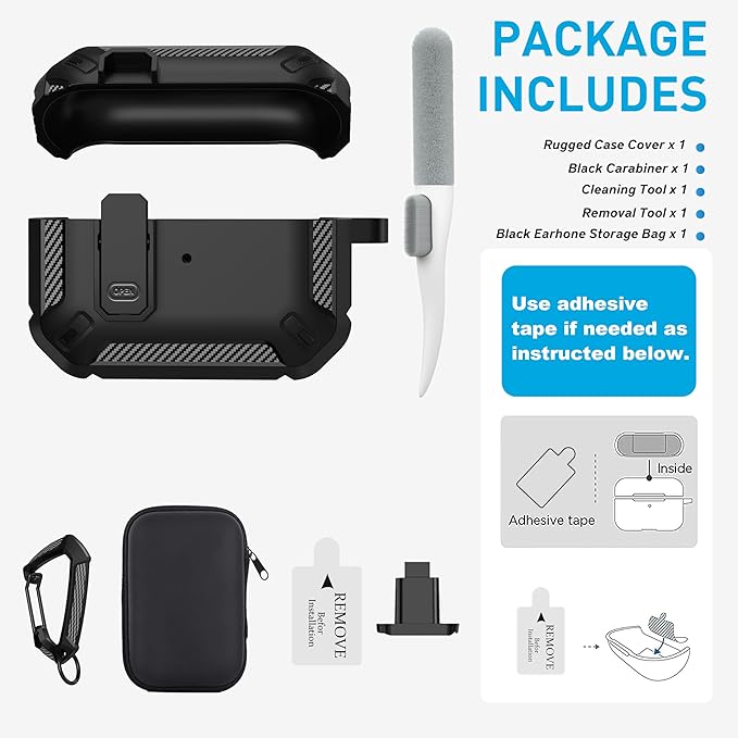 Maxjoy AirPods Pro 2nd/1st Generation Case Cover with Lock, AirPods Pro 2 Protective Case with Keychain Compatible with Apple AirPod Pro2 2023 USB C Cable 2022 Lightning Cable/ Pro1 2019, Black