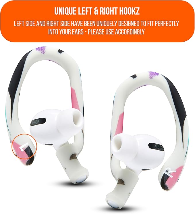 WC HookZ - Patented Upgraded Over Ear Hooks for AirPods Pro 1, 2 & AirPods 1, 2 & 3- Two Size Pairs Included in Package, Unique Left & Right Hook, Made by Wicked Cushions | 90's White