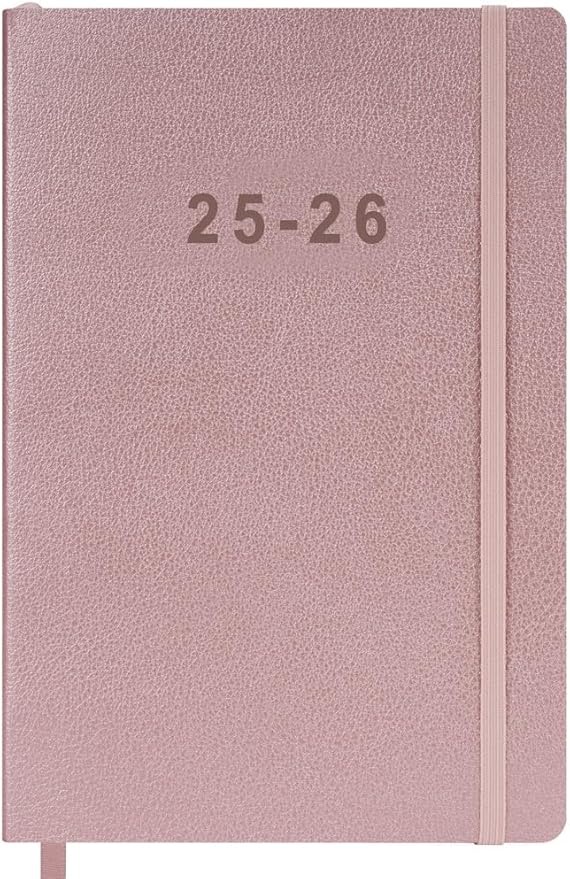 2025-2026 Planner - Weekly and Monthly Planner, Oct 2025 - Dec 2026, Holidays, Contacts and Notes Pages, Vegan Leather Cover, Elastic Closure, 5.5”x8.25”, Rose Gold