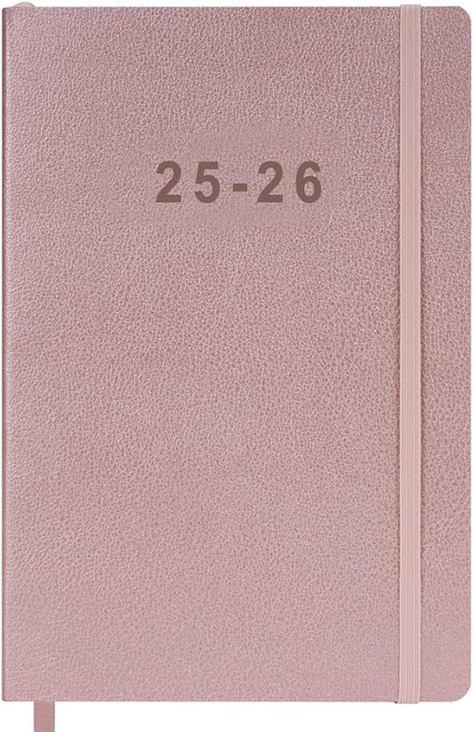 2025-2026 Planner - Weekly and Monthly Planner, Oct 2025 - Dec 2026, Holidays, Contacts and Notes Pages, Vegan Leather Cover, Elastic Closure, 5.5”x8.25”, Rose Gold