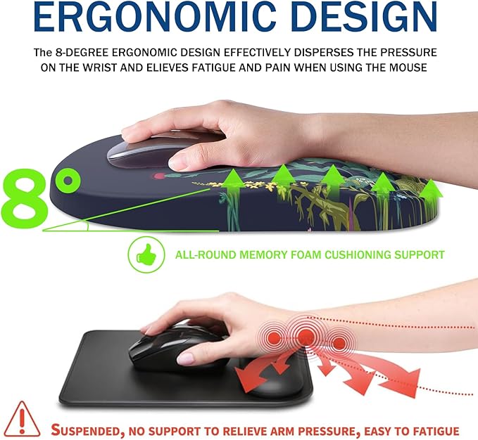 Ergonomic Mouse Pad Wrist Support, with Memory Foam & Non-Slip PU Base, Comfortable Massage Design Mouse Pad Relieve Wrist Fatigue&Pain, Suitable for Computer, Office and Home(05Midnight Flower)